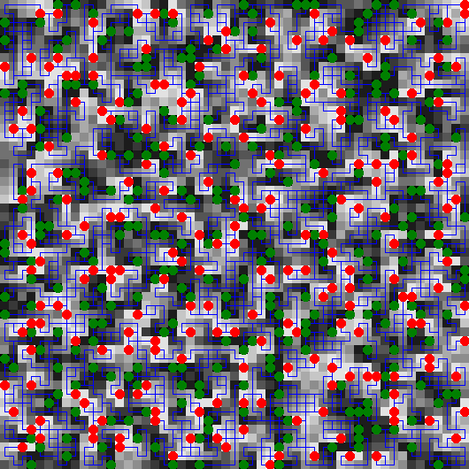 All the paths on my input, red is the end of a path and green is the   start